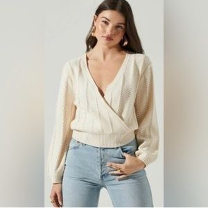 Astr The Label Cream Cable Knit Crossover Sweater - Size S